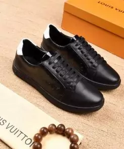 les chaussures de luxe louis vuitton embossing leather lace black